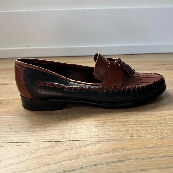 Cole Haan Brown and Black Leather Stitched Tassel Loafers Size 7 - Picture 9 of 12